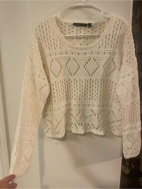 Open-Knit Scoop Neck Sweater - Cream